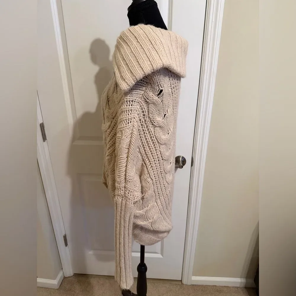 Express Cream Cable Knit Zipper Cardigan